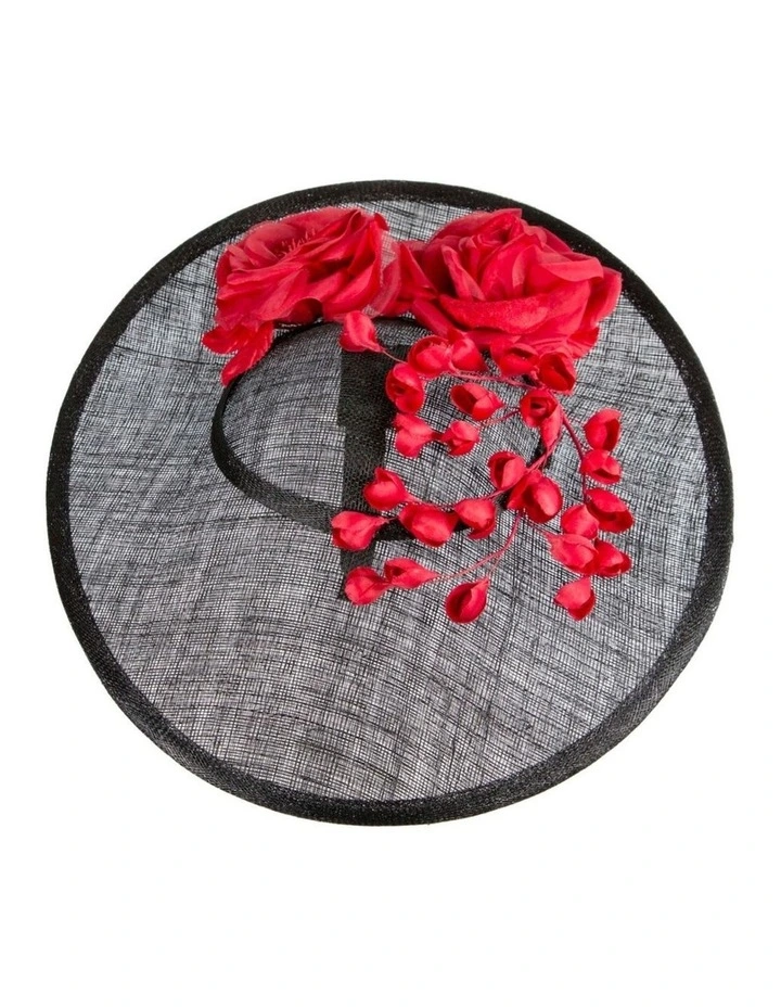 Max Alexander large black sinamay fascinator with red flower MA959BR image 3