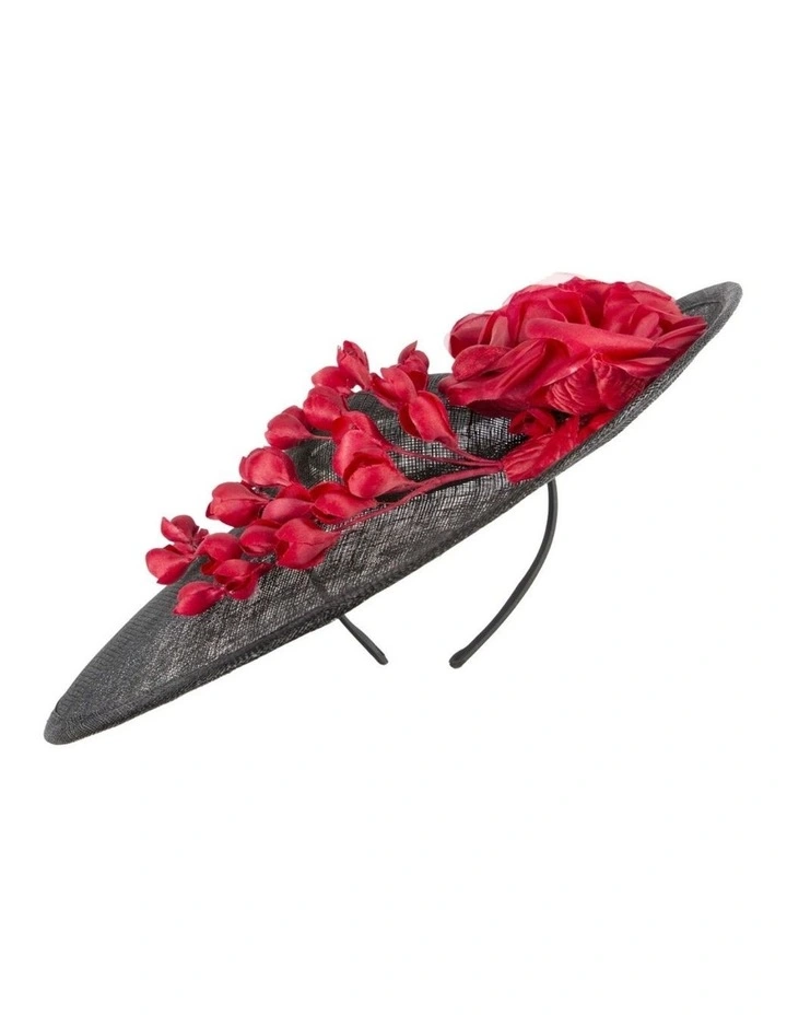 Max Alexander large black sinamay fascinator with red flower MA959BR image 5