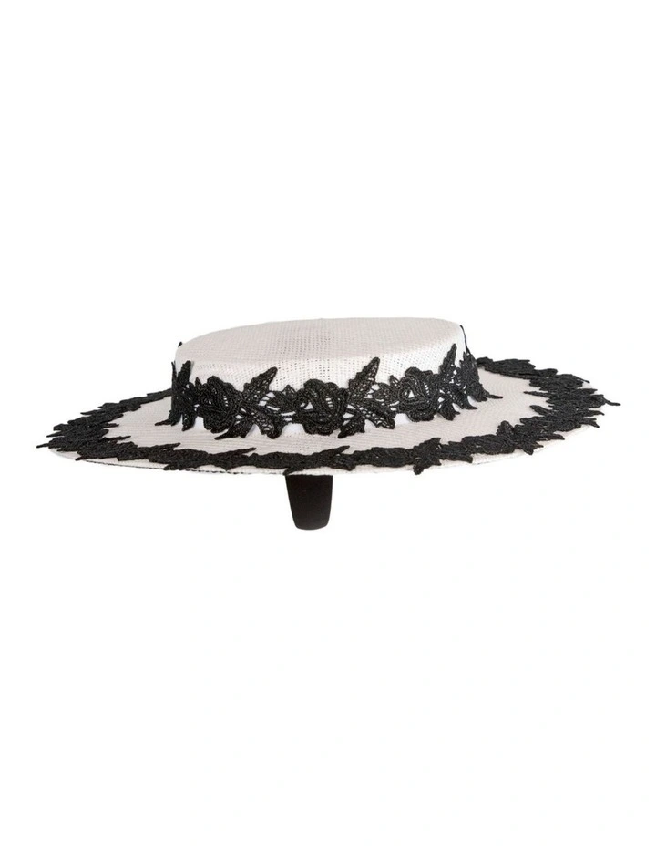 White boater hat with black lace by Cupids Millinery image 5