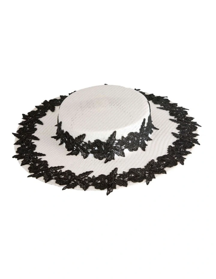 White boater hat with black lace by Cupids Millinery image 6