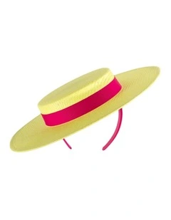 Max Alexander Fluro Yellow & Fuchsia Boater Hat MA977FYF