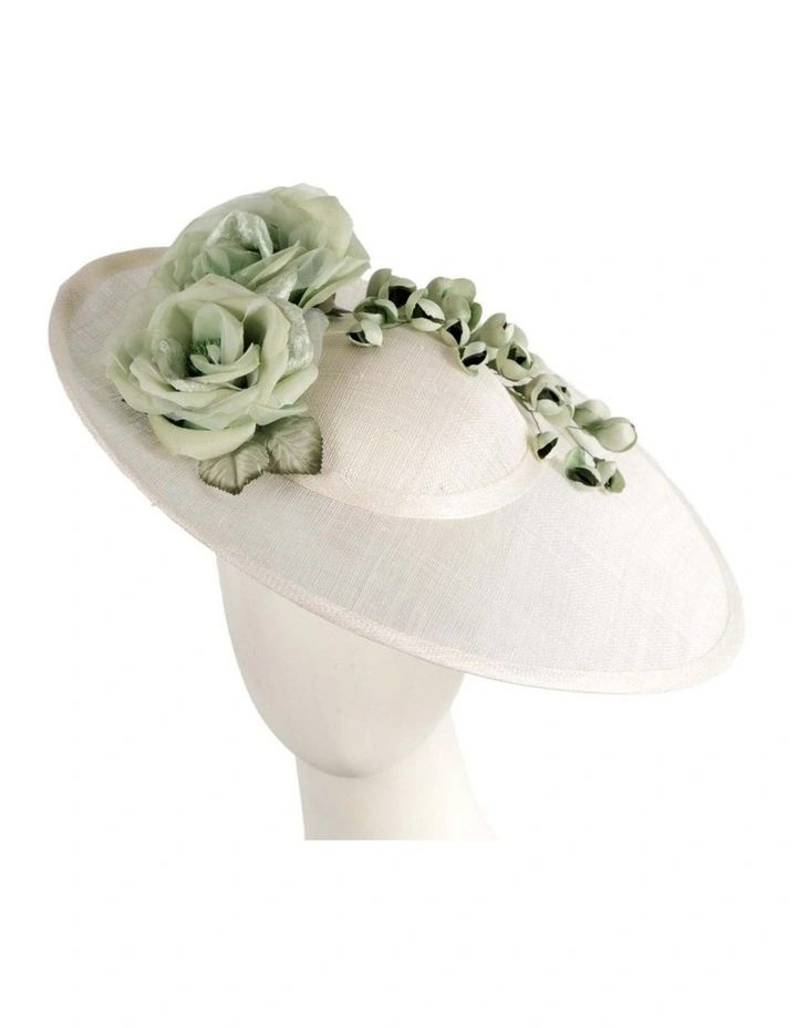 Max Alexander large cream & white sinamay fascinator with mint flower MA959WMI image 2