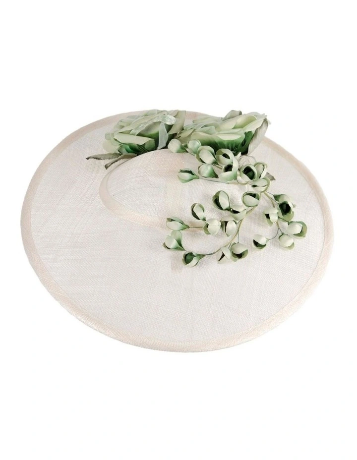 Max Alexander large cream & white sinamay fascinator with mint flower MA959WMI image 3