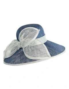 Max Alexander large navy sinamay racing hat with light blue bow MA986NBL