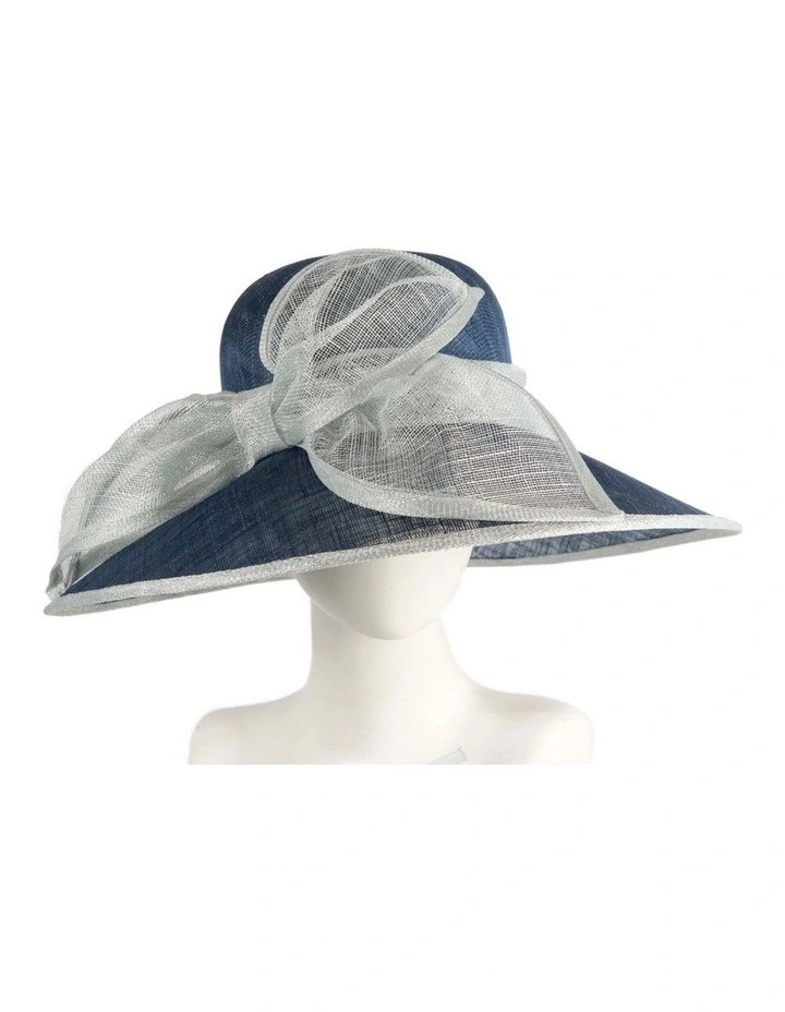 Max Alexander large navy sinamay racing hat with light blue bow MA986NBL image 2