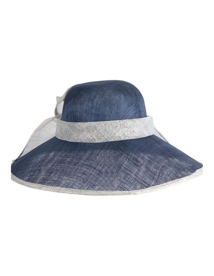 Max Alexander large navy sinamay racing hat with light blue bow MA986NBL image 3