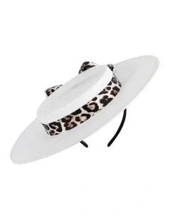 Max Alexander White & Leopard Boater Hat MA973W