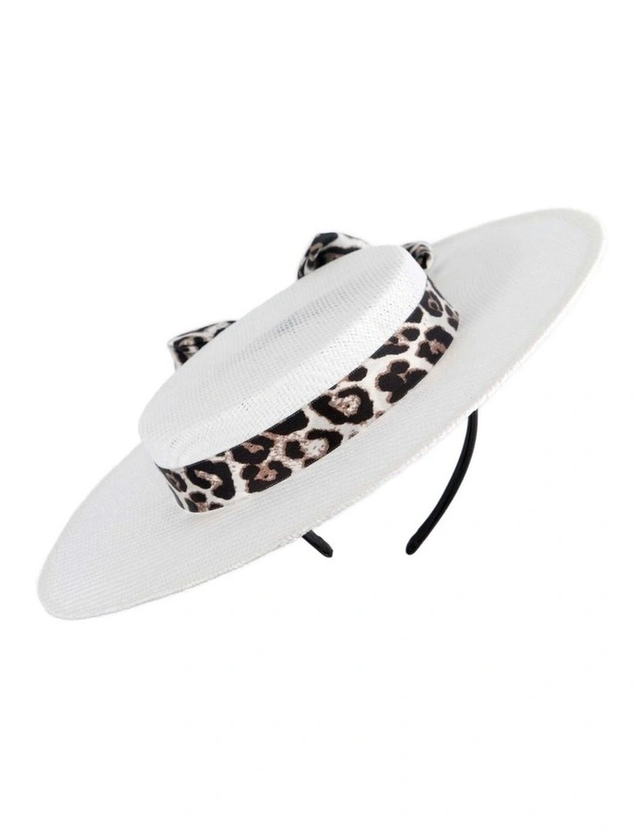 Max Alexander White & Leopard Boater Hat MA973W image 1