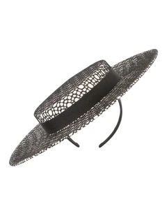 Max Alexander white boater hat with black lace MA943WB