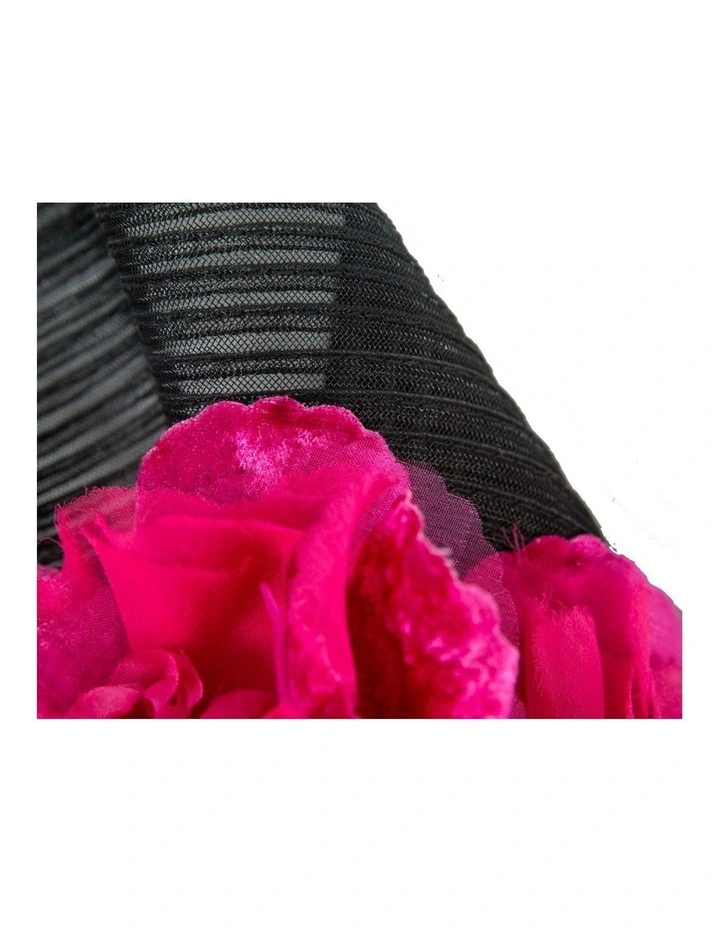 Large black and fuchsia racing fascinator with flowers - Fillies Collection S306BF image 3
