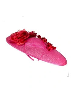 Max Alexander MA959FR large fuchsia sinamay fascinator with red flowers