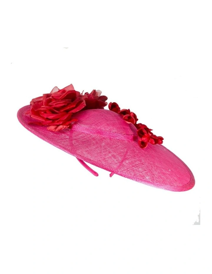 Max Alexander MA959FR large fuchsia sinamay fascinator with red flowers image 1