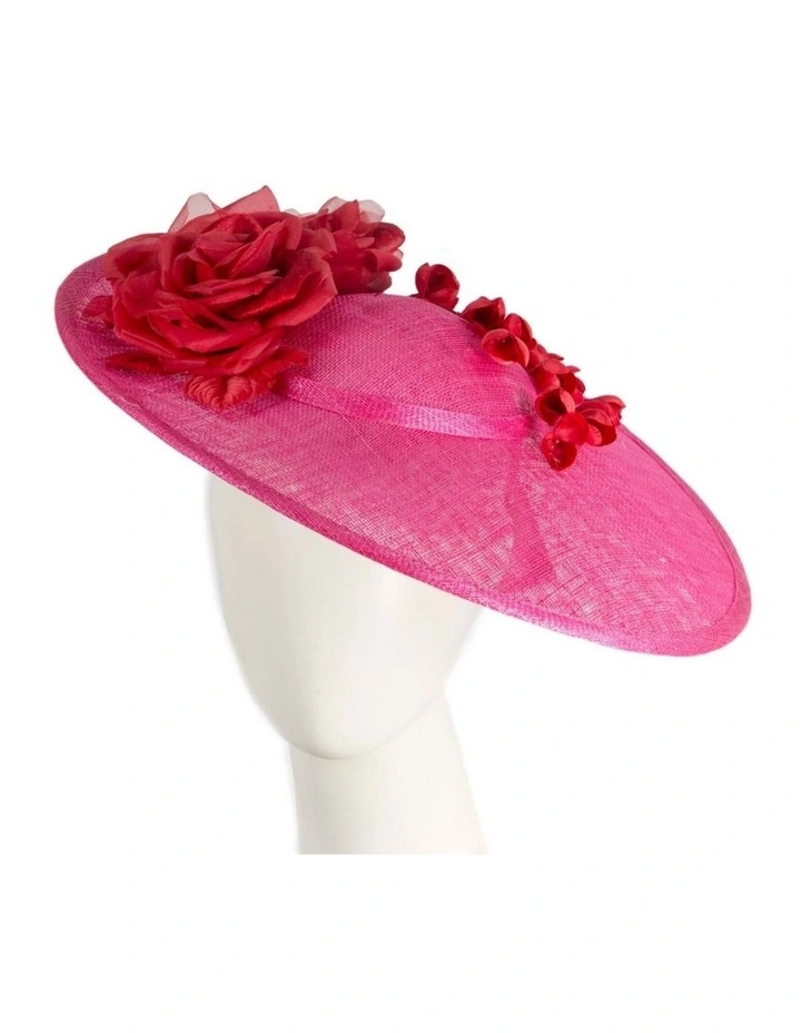 Max Alexander MA959FR large fuchsia sinamay fascinator with red flowers image 2