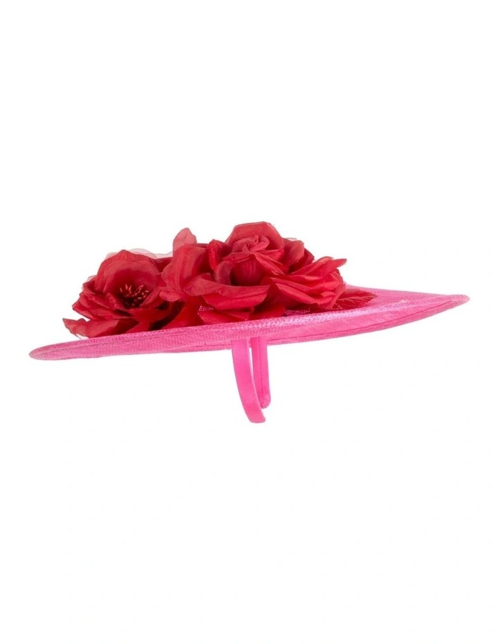 Max Alexander MA959FR large fuchsia sinamay fascinator with red flowers image 3