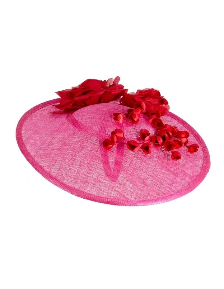 Max Alexander MA959FR large fuchsia sinamay fascinator with red flowers image 4
