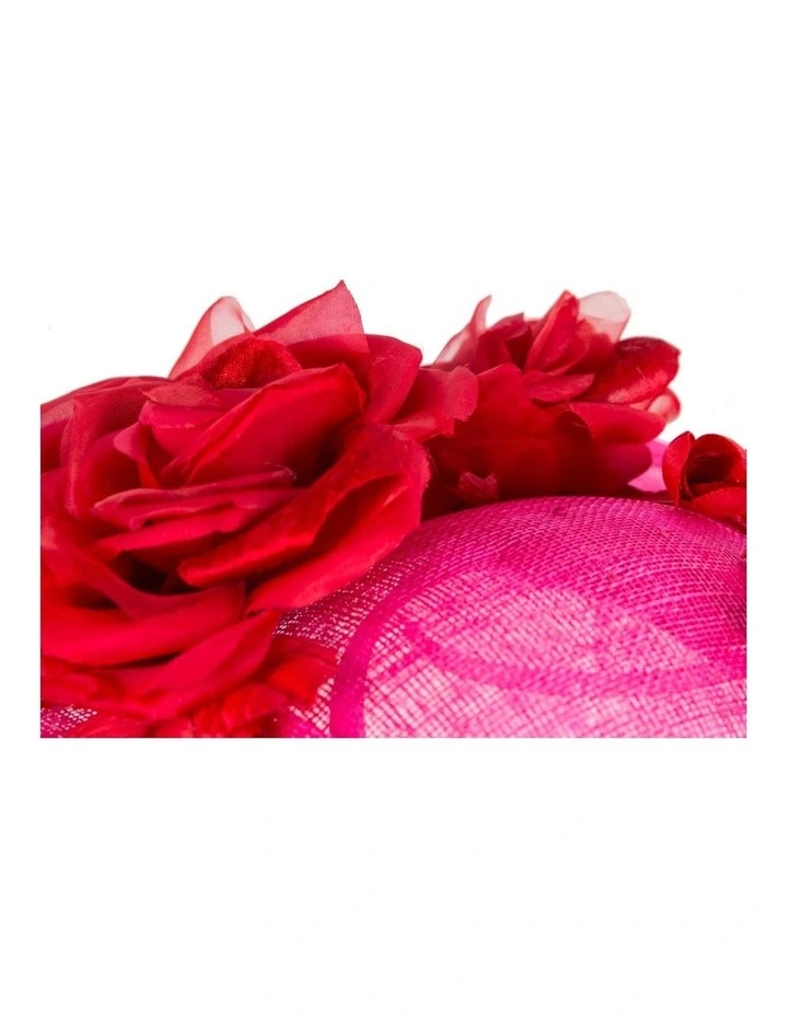 Max Alexander MA959FR large fuchsia sinamay fascinator with red flowers image 5