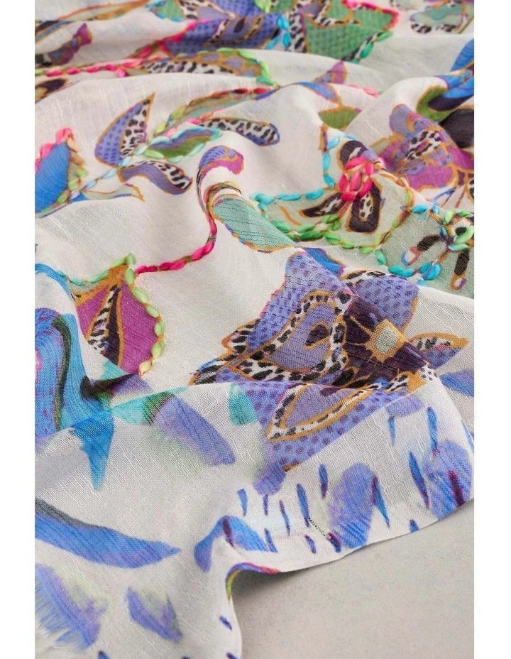 Embellished Floral Sheer Scarf - Multicolour image 3
