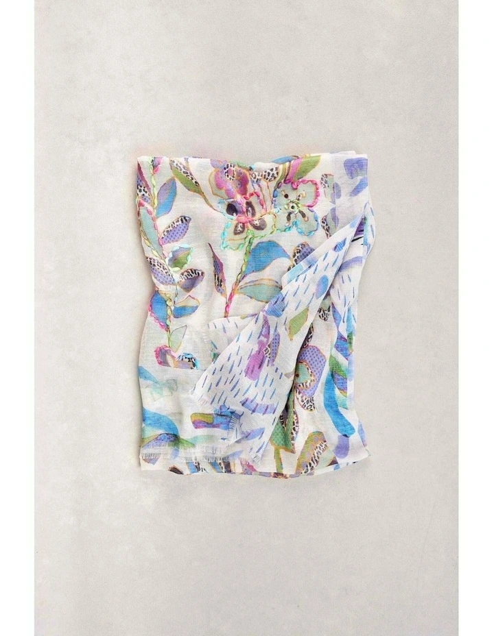 Embellished Floral Sheer Scarf - Multicolour image 4