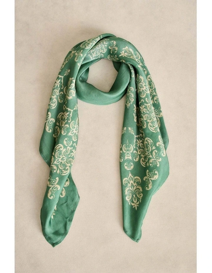 Printed Embroidery Scarf - Teal image 1
