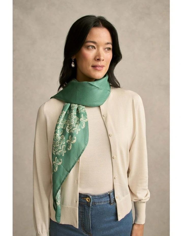 Printed Embroidery Scarf - Teal image 2