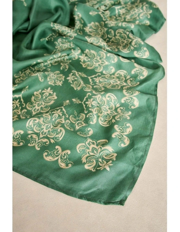 Printed Embroidery Scarf - Teal image 3