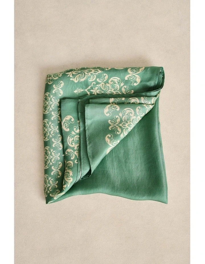 Printed Embroidery Scarf - Teal image 4