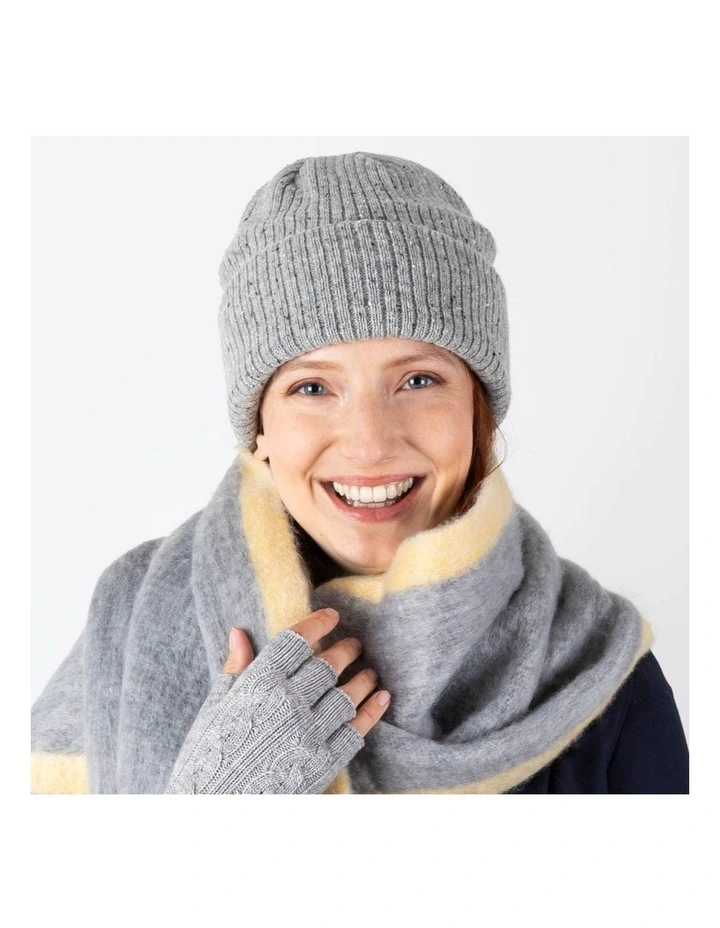 Dents Womens Ribbed Knit Wool Blend Beanie Hat with Marl Yarn in Dove Grey image 2