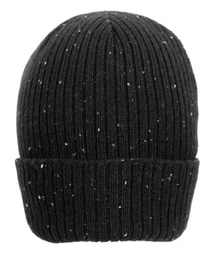 Dents Womens Ribbed Knit Wool Blend Beanie Hat with Marl Yarn in Black