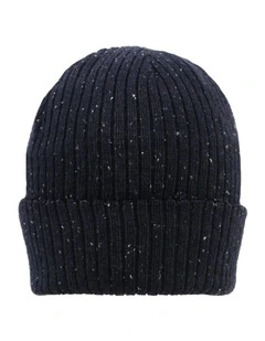 Dents Womens Ribbed Knit Wool Blend Beanie Hat with Marl Yarn in Navy