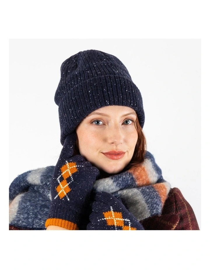 Dents Womens Ribbed Knit Wool Blend Beanie Hat with Marl Yarn in Navy image 2