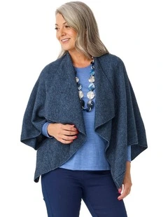 Possum Moss Stitch Longline Wrap in Blue