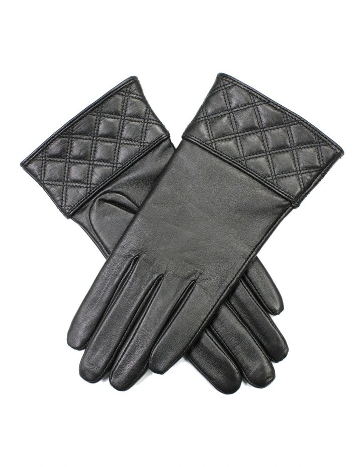 Dents Hazel Womens Leather Gloves w Quilted Cuffs Fleece Lining Genuine - Black image 1