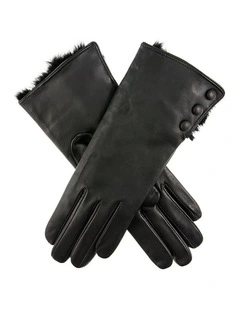 DENTS Sophie Womens Leather Gloves w Rabbit Fur Cuffs Wool Lined Ladies