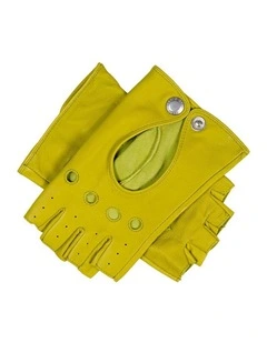 Dents Womens Fingerless Leather Driving Gloves in Lime