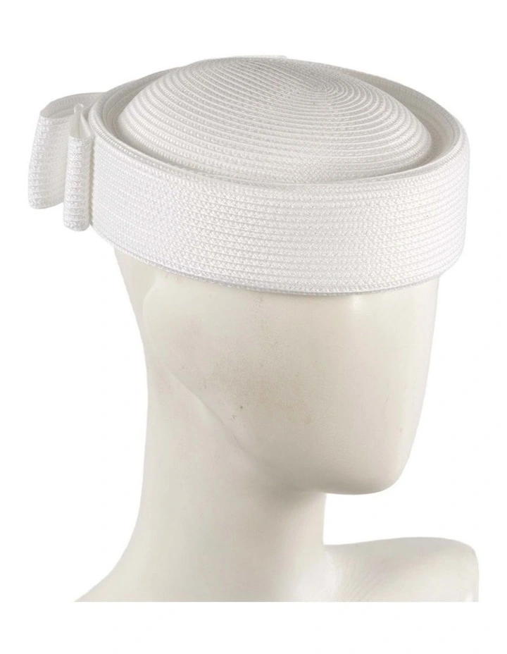 White Braid Pillbox Hat with Bow by Max Alexander MA1032WHT image 2
