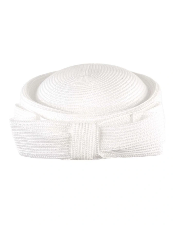 White Braid Pillbox Hat with Bow by Max Alexander MA1032WHT image 6