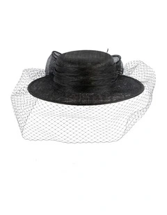 Black Sinamay Boater Hat with Veil MA1033B