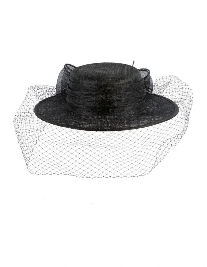 Black Sinamay Boater Hat with Veil MA1033B image 1