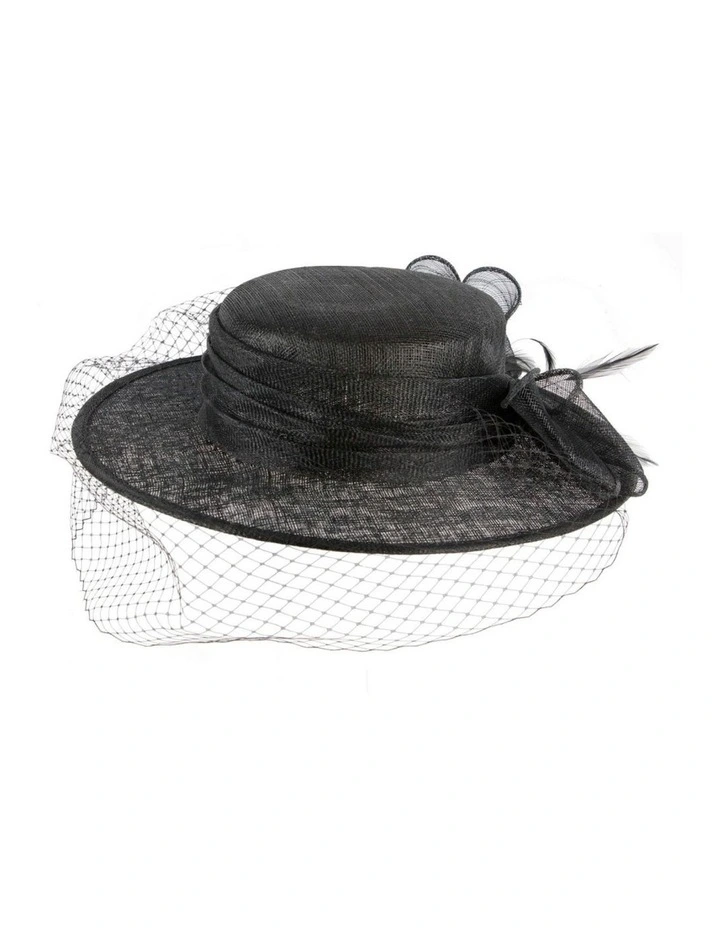 Black Sinamay Boater Hat with Veil MA1033B image 2