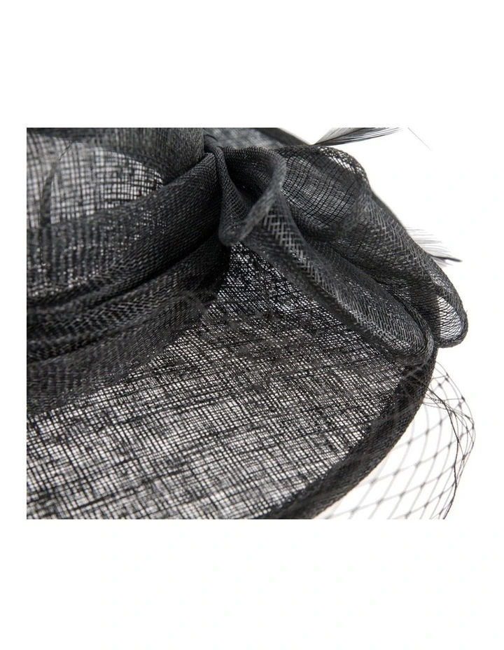 Black Sinamay Boater Hat with Veil MA1033B image 3