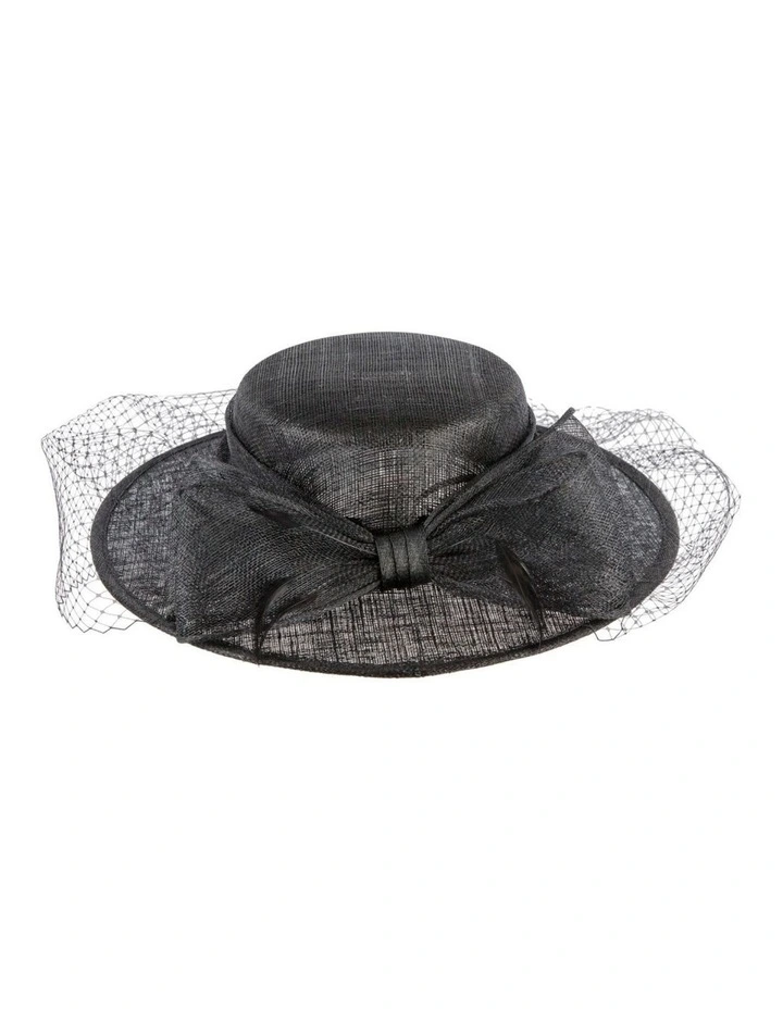 Black Sinamay Boater Hat with Veil MA1033B image 4