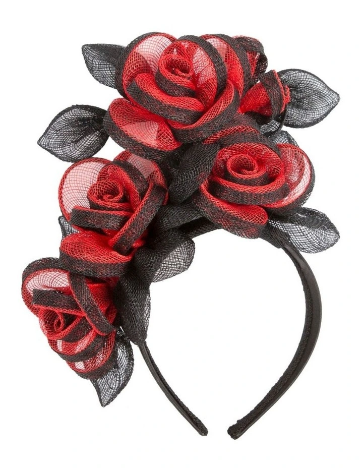 Luxury Black and Red Sinamay Rose Fascinator by Max Alexander MA1000BR image 1