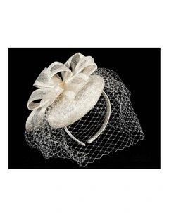 Cream Sinamay Button Fascinator with Veil by Max Alexander MA1034C