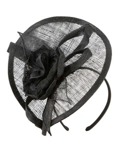 Black Sinamay Fascinator with Rose Detail by Max Alexander MA1015B
