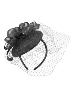 Black Sinamay Button Fascinator with Veil by Max Alexander MA1034B