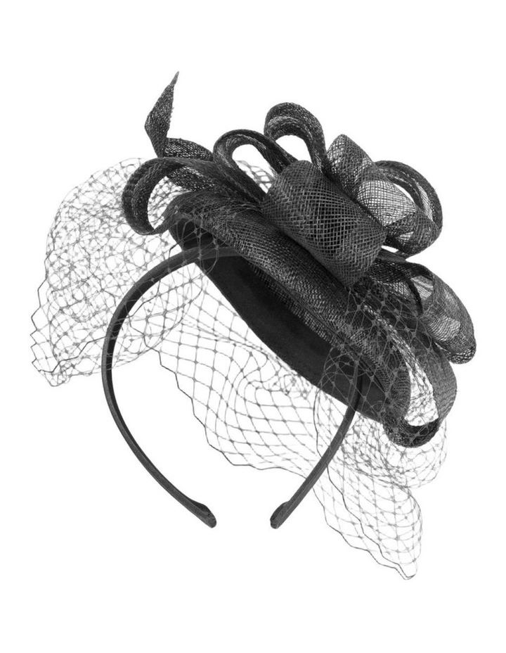Black Sinamay Button Fascinator with Veil by Max Alexander MA1034B image 3