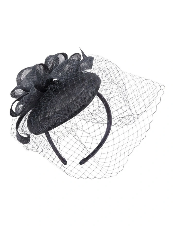 Navy Sinamay Button Fascinator with Veil by Max Alexander MA1034N image 1