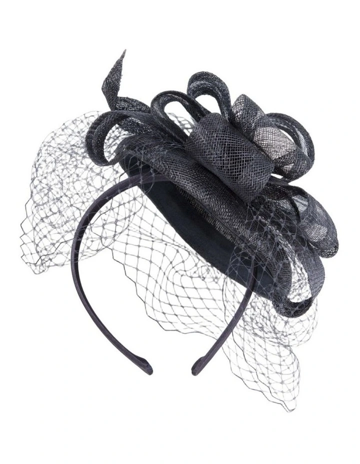 Navy Sinamay Button Fascinator with Veil by Max Alexander MA1034N image 3