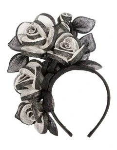 Luxury Black and White Sinamay Rose Fascinator by Max Alexander MA1000BW