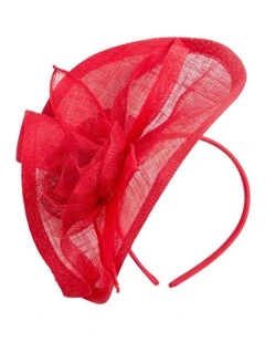 Red Sinamay Fascinator with Rose Detail by Max Alexander MA1015R